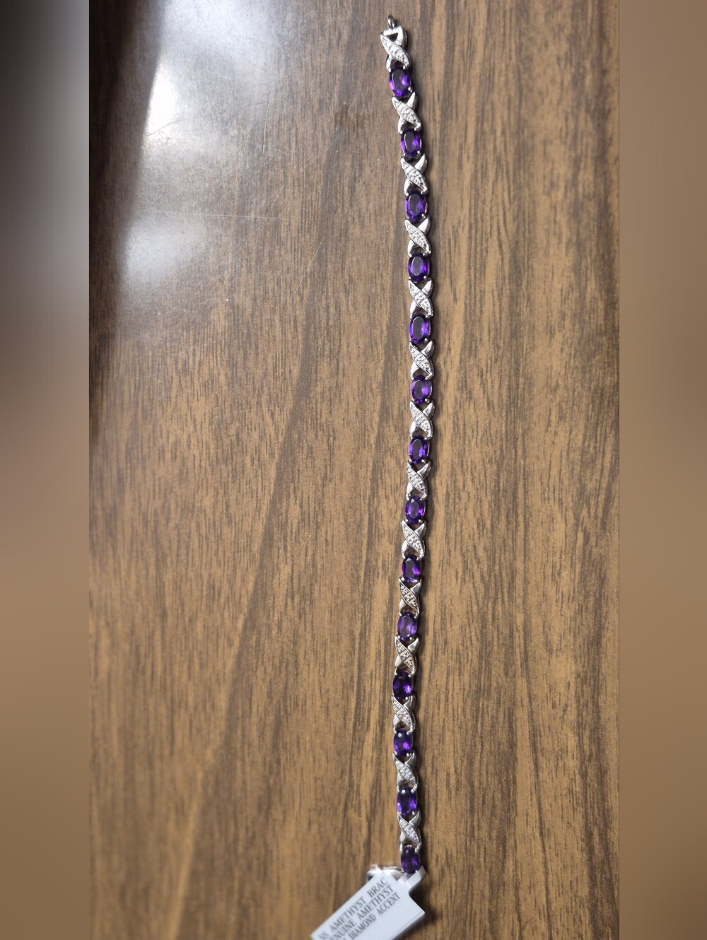 GENUINE...Sterling Silver Amethyst & Diamond Accent Bracelet. NEW WITH TAG!! - Picture 5 of 6